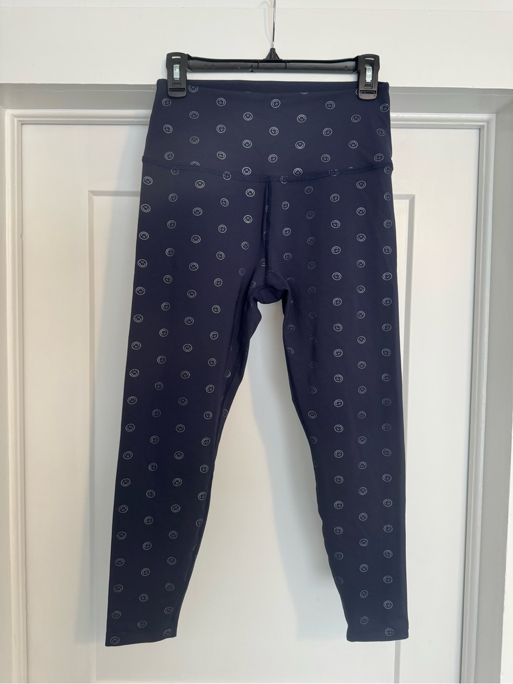 Beyond Yoga Navy Leggings with Silver Smiley Print